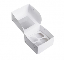 Упаковка для капкейков белая 160x160x100 мм. с окном 4 ячейки, в упаковке 100шт.